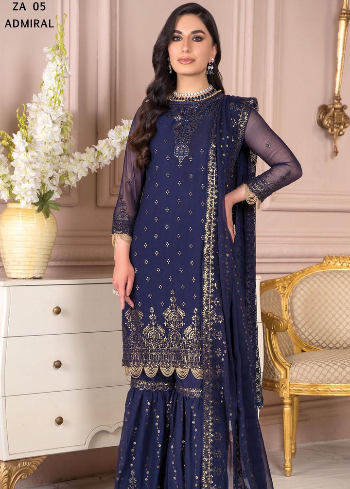 Afreen by Zarif Embroidered  Suits Unstitched 3 Piece ZF23A ZA-05 Admiral - Formal Collection