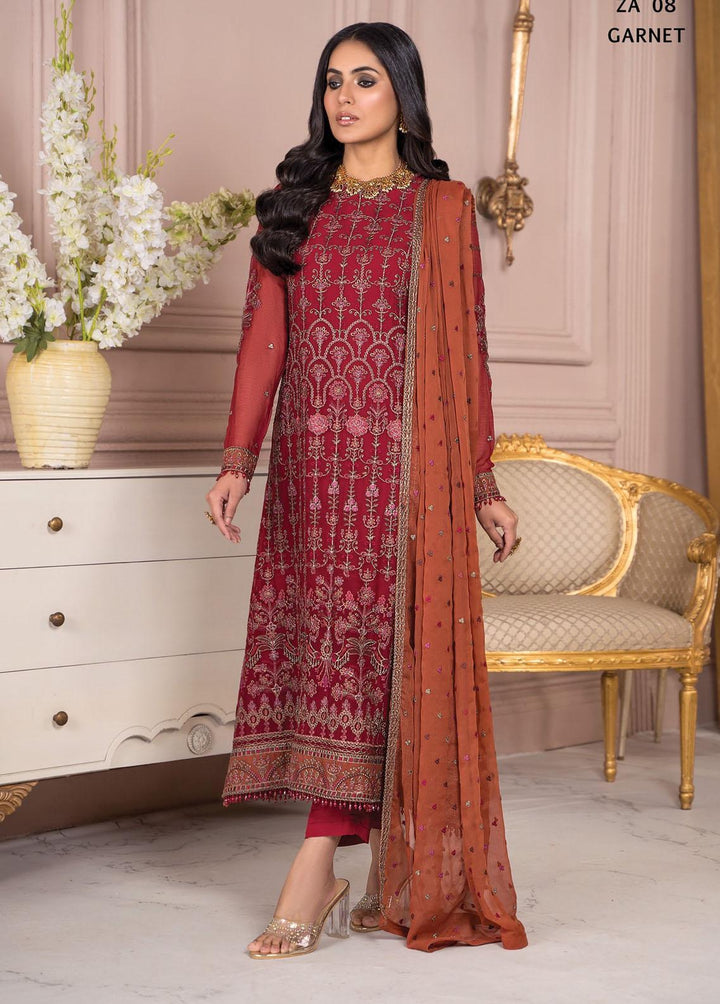 Afreen by Zarif Embroidered  Suits Unstitched 3 Piece ZF23A ZA-08 Garnet - Formal Collection