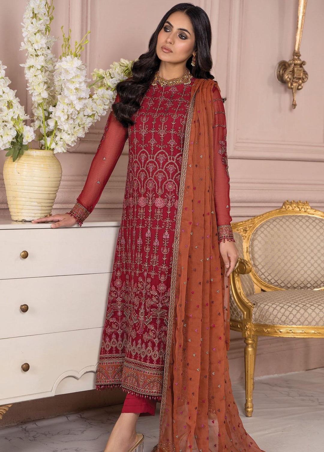 Afreen by Zarif Embroidered  Suits Unstitched 3 Piece ZF23A ZA-08 Garnet - Formal Collection