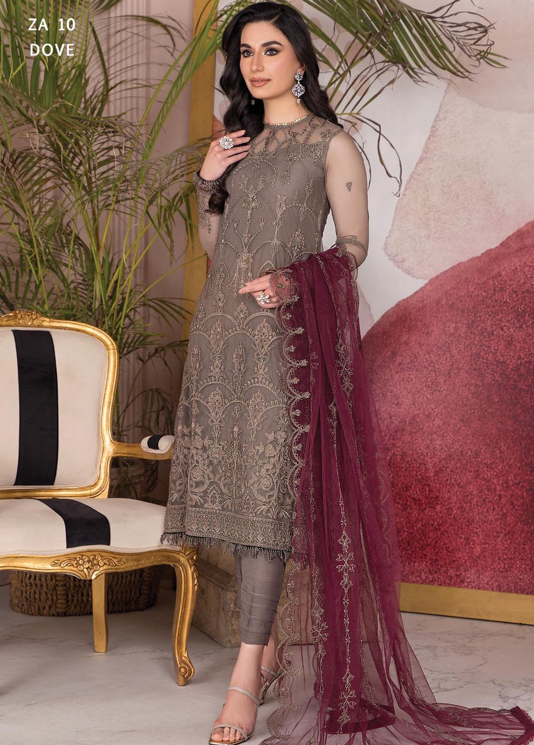 Afreen by Zarif Embroidered  Suits Unstitched 3 Piece ZF23A ZA-10 Dove - Formal Collection