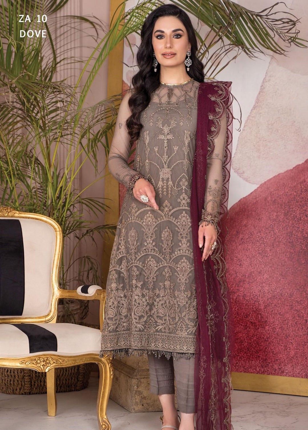Afreen by Zarif Embroidered  Suits Unstitched 3 Piece ZF23A ZA-10 Dove - Formal Collection