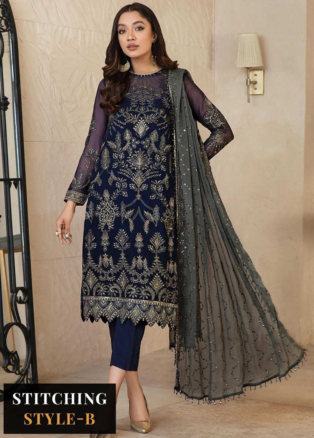 Afreen by Zarif Embroidered Chiffon Suits Unstitched 3 Piece ZF23A ZFG 05 ELYSIAN - Formal Collection