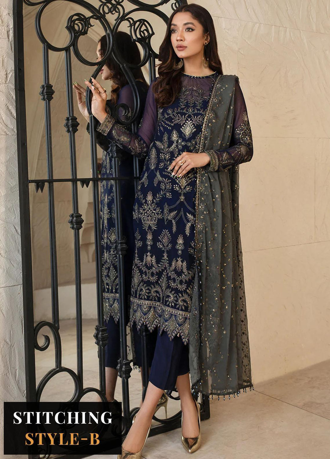 Afreen by Zarif Embroidered Chiffon Suits Unstitched 3 Piece ZF23A ZFG 05 ELYSIAN - Formal Collection