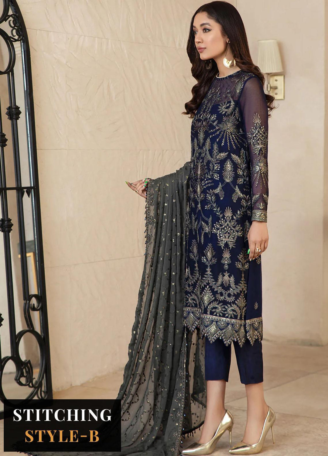 Afreen by Zarif Embroidered Chiffon Suits Unstitched 3 Piece ZF23A ZFG 05 ELYSIAN - Formal Collection