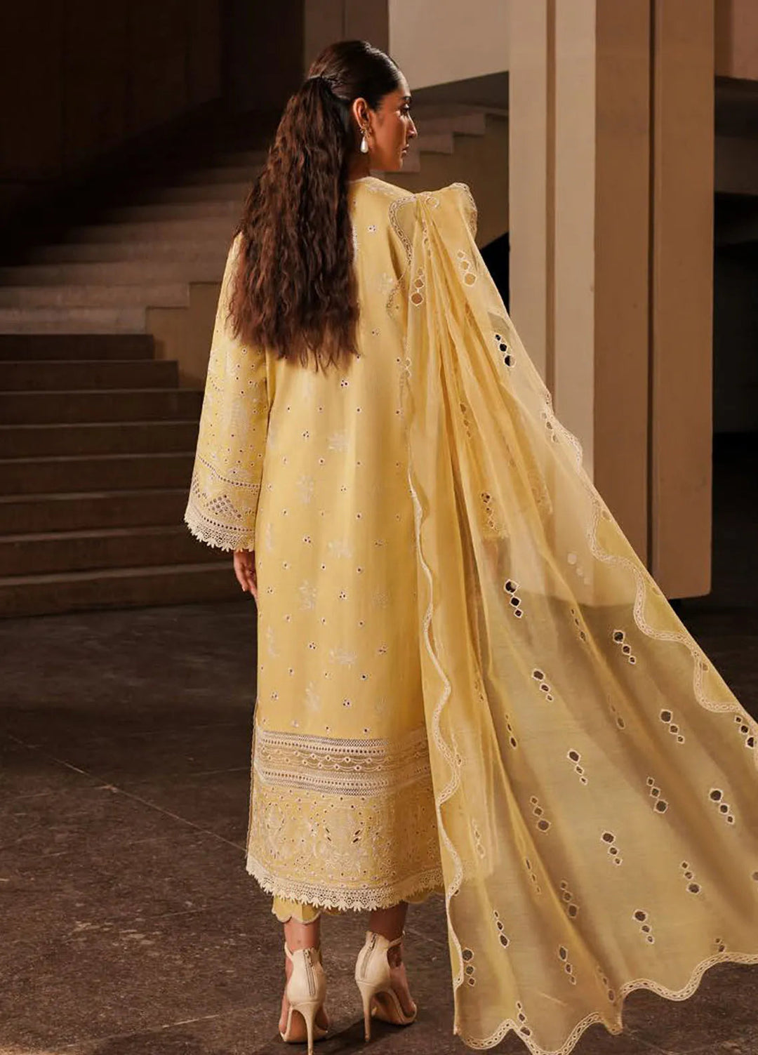 Afrozeh Chikankari Lawn Suit Unstitched 3 Piece AF24CL Canary - Festive Collection