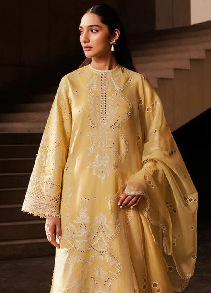 Afrozeh Chikankari Lawn Suit Unstitched 3 Piece AF24CL Canary - Festive Collection