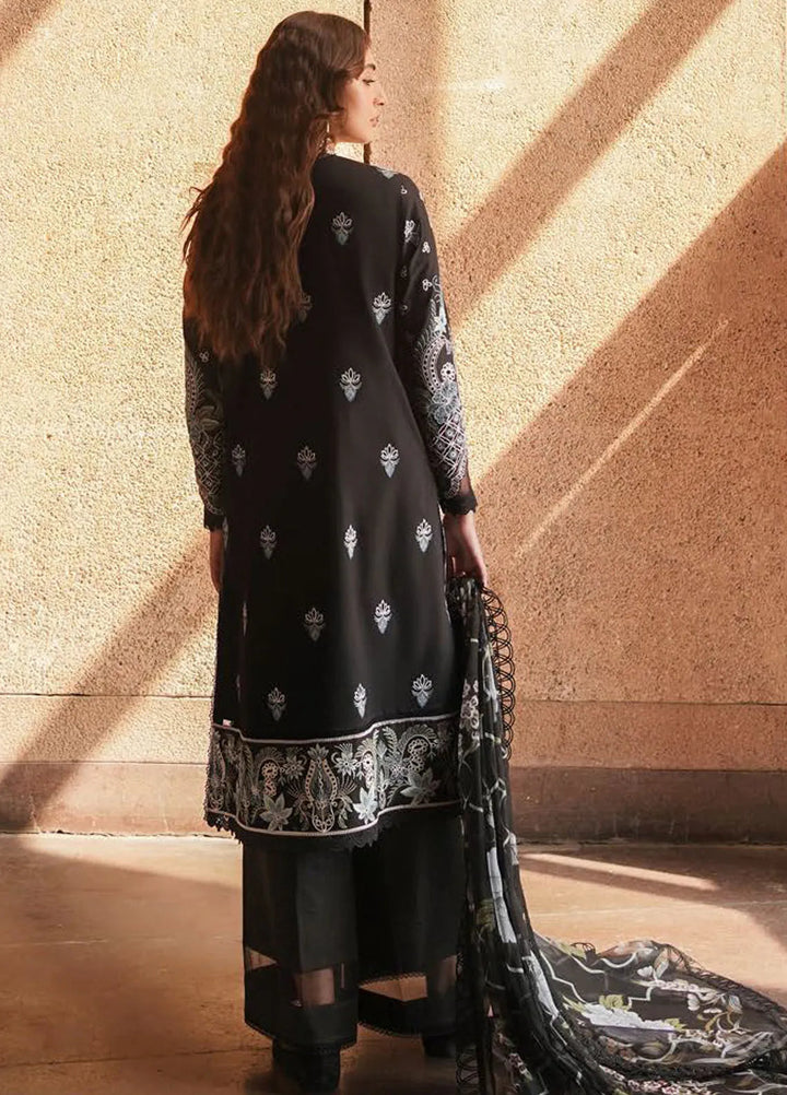 Afrozeh Chikankari Lawn Suit Unstitched 3 Piece AF24CL Caviar - Festive Collection