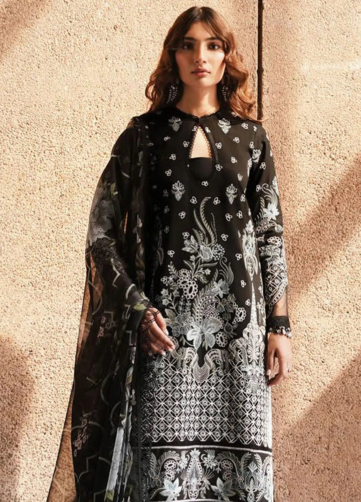 Afrozeh Chikankari Lawn Suit Unstitched 3 Piece AF24CL Caviar - Festive Collection