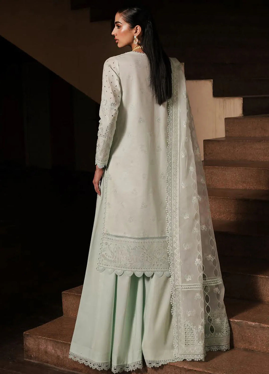 Afrozeh Chikankari Lawn Suit Unstitched 3 Piece AF24CL Celadon - Festive Collection