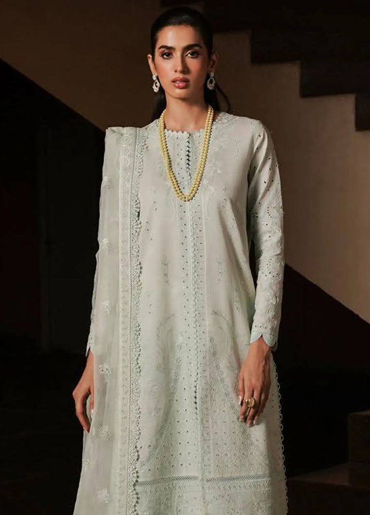 Afrozeh Chikankari Lawn Suit Unstitched 3 Piece AF24CL Celadon - Festive Collection