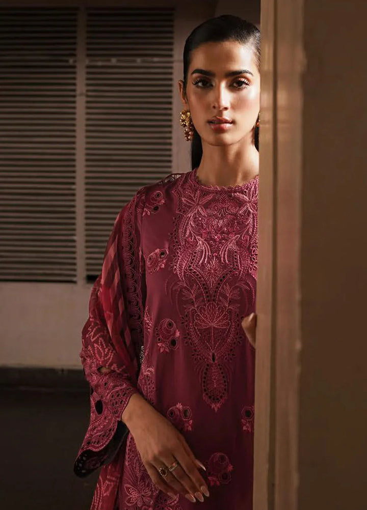 Afrozeh Chikankari Lawn Suit Unstitched 3 Piece AF24CL Cordovan - Festive Collection