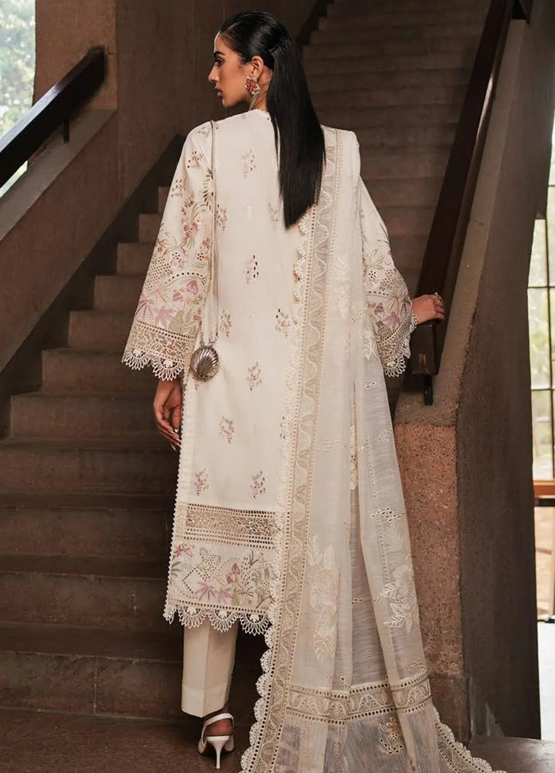 Afrozeh Chikankari Lawn Suit Unstitched 3 Piece AF24CL Gypsum - Festive Collection