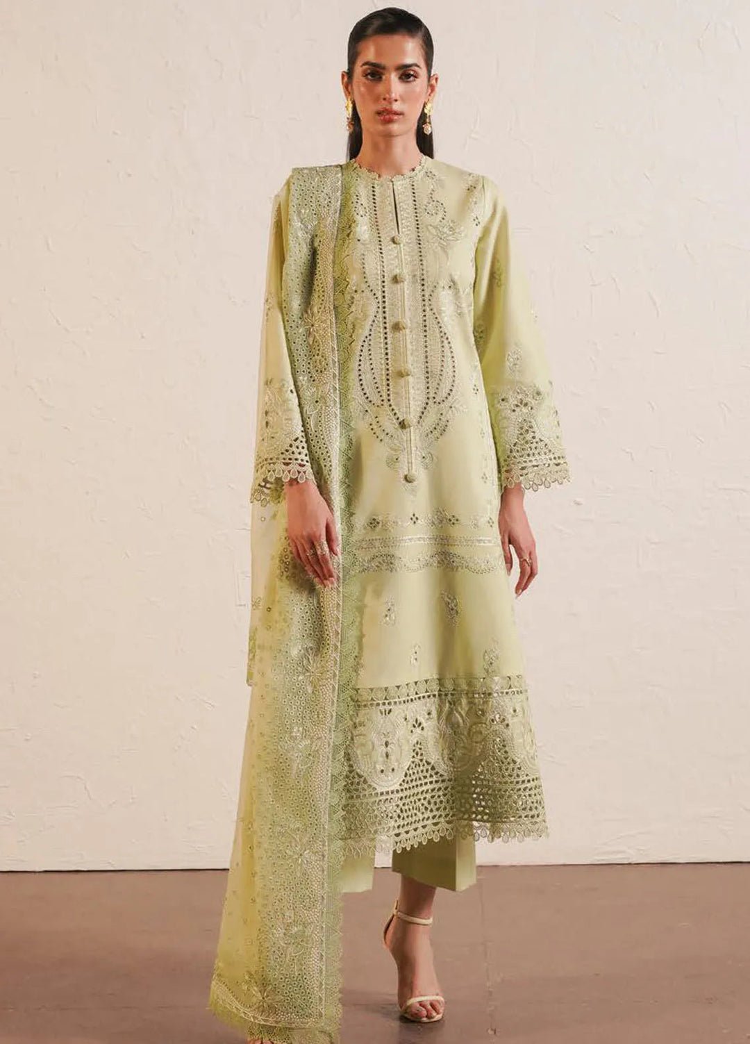 Afrozeh Chikankari Lawn Suit Unstitched 3 Piece AF24CL Kelly - Festive Collection