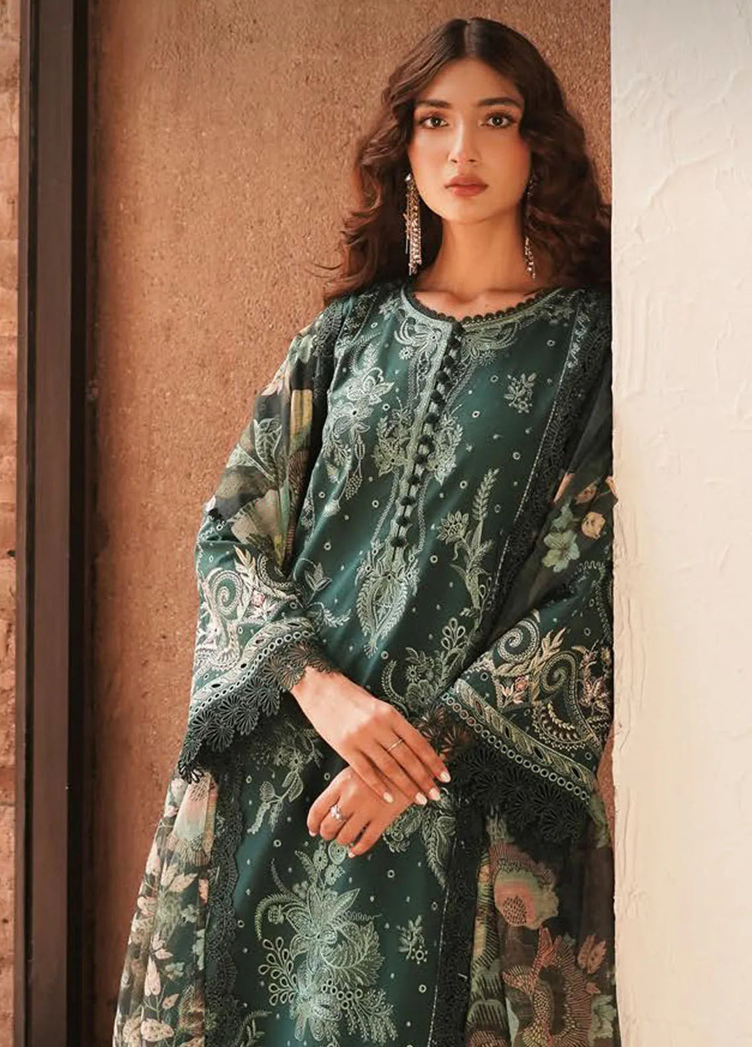 Afrozeh Chikankari Lawn Suit Unstitched 3 Piece AF24CL Viridian - Festive Collection