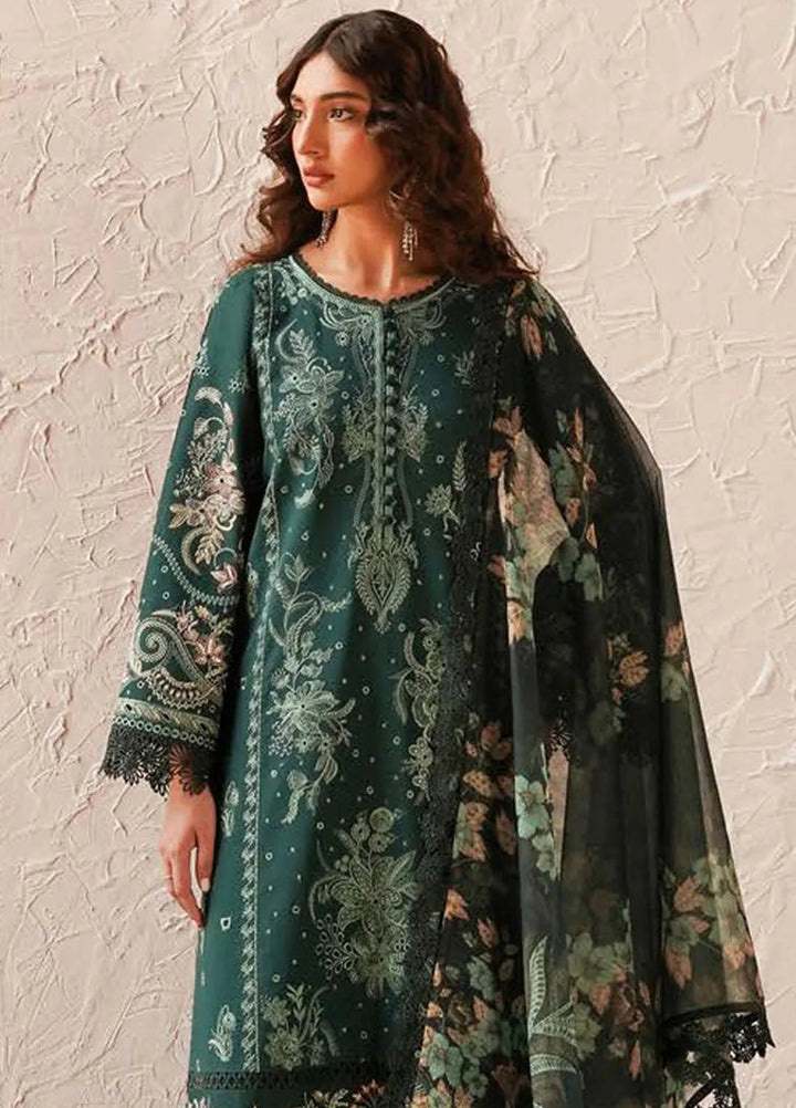 Afrozeh Chikankari Lawn Suit Unstitched 3 Piece AF24CL Viridian - Festive Collection
