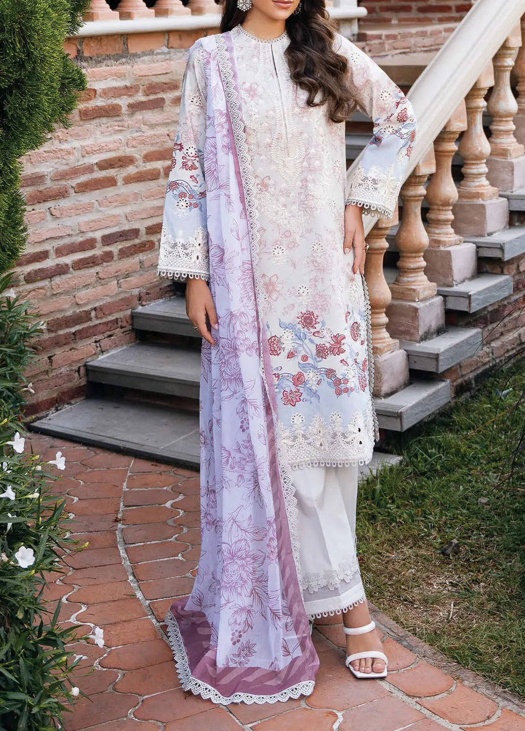 Afrozeh Embroidered Lawn Suit Unstitched 3 Piece AF25DH D-02 Opaline B - Summer Collection