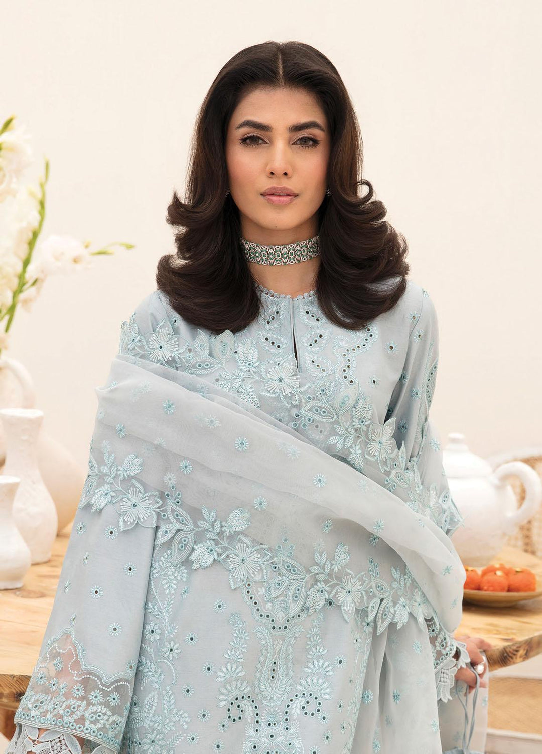 Afrozeh Embroidered Lawn Suits Unstitched 3 Piece AF23FC AL-23-V3-01 Silver Luster - Festive Collection