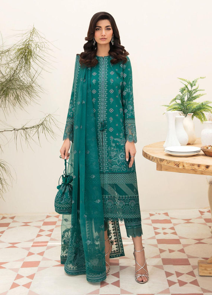 Afrozeh Embroidered Lawn Suits Unstitched 3 Piece AF23FC AL-23-V3-04 Tiffany Blue - Festive Collection