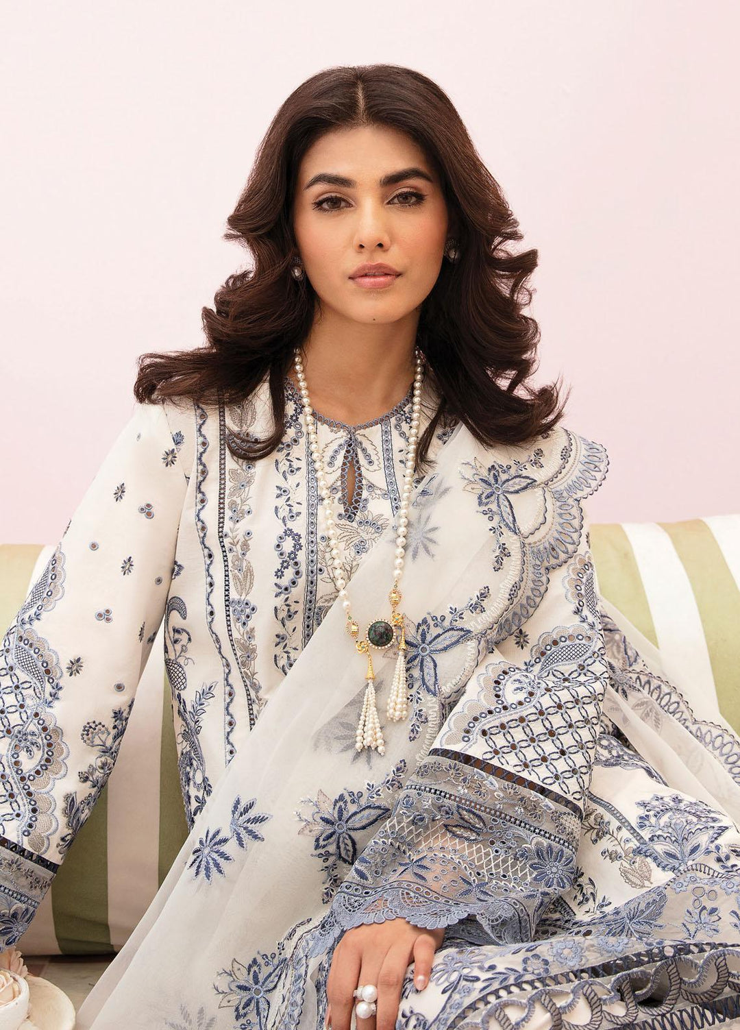 Afrozeh Embroidered Lawn Suits Unstitched 3 Piece AF23FC AL-23-V3-05 Snow Lagoon - Festive Collection
