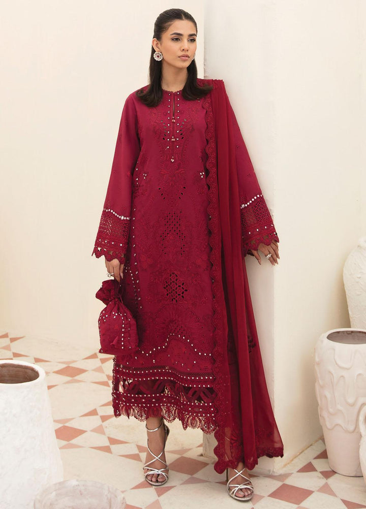 Afrozeh Embroidered Lawn Suits Unstitched 3 Piece AF23FC AL-23-V3-08 Claret - Festive Collection
