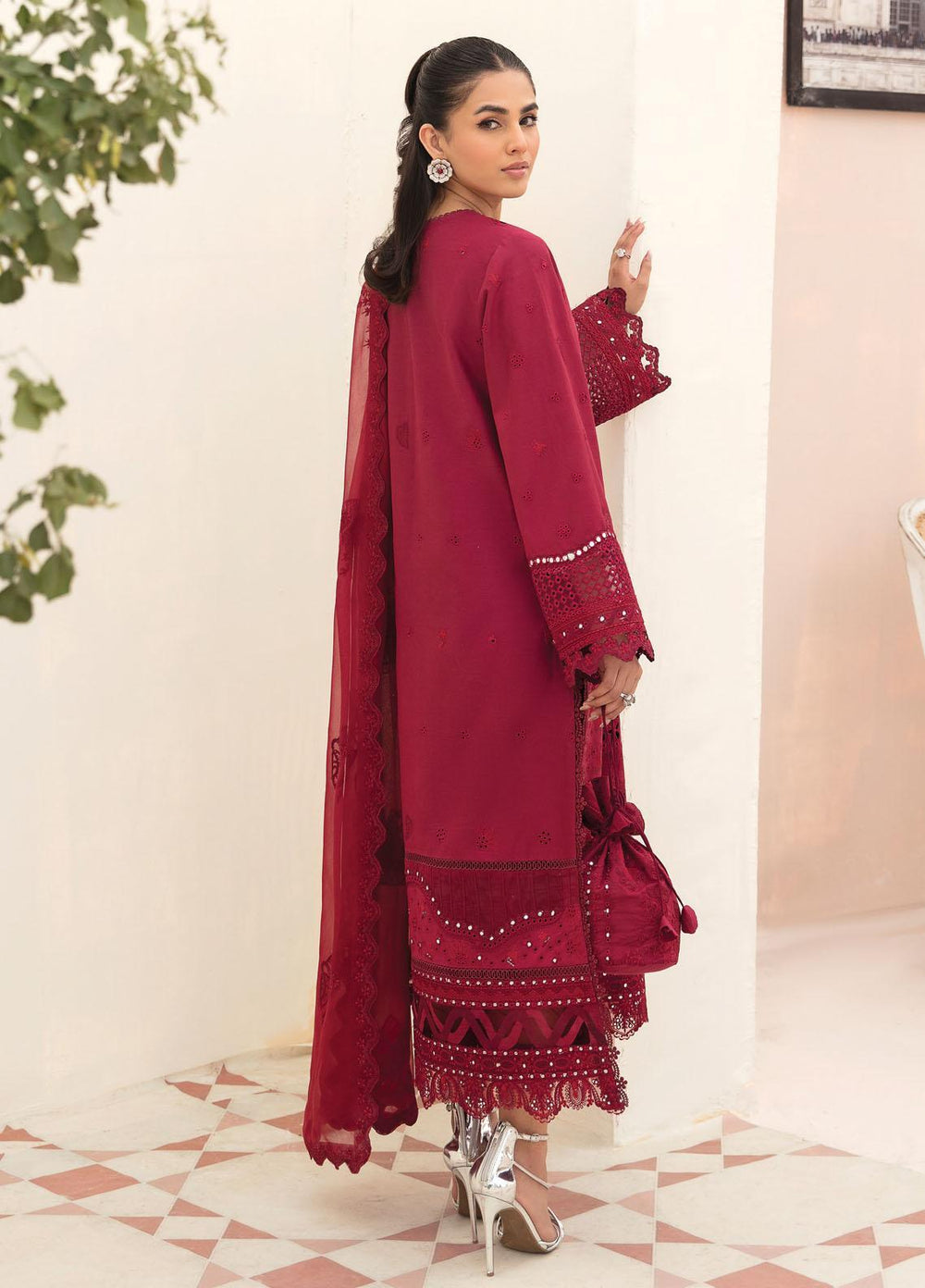 Afrozeh Embroidered Lawn Suits Unstitched 3 Piece AF23FC AL-23-V3-08 Claret - Festive Collection