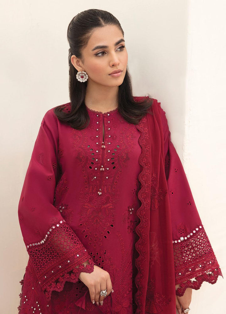 Afrozeh Embroidered Lawn Suits Unstitched 3 Piece AF23FC AL-23-V3-08 Claret - Festive Collection