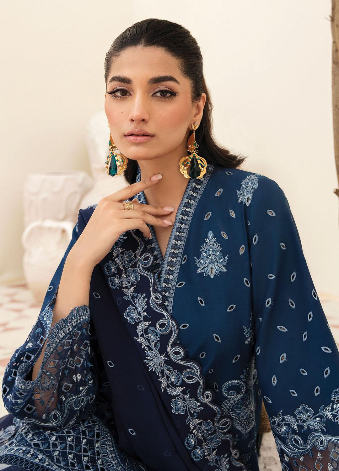 Afrozeh Embroidered Lawn Suits Unstitched 3 Piece AF23FC AL-23-V3-09 Azure - Festive Collection