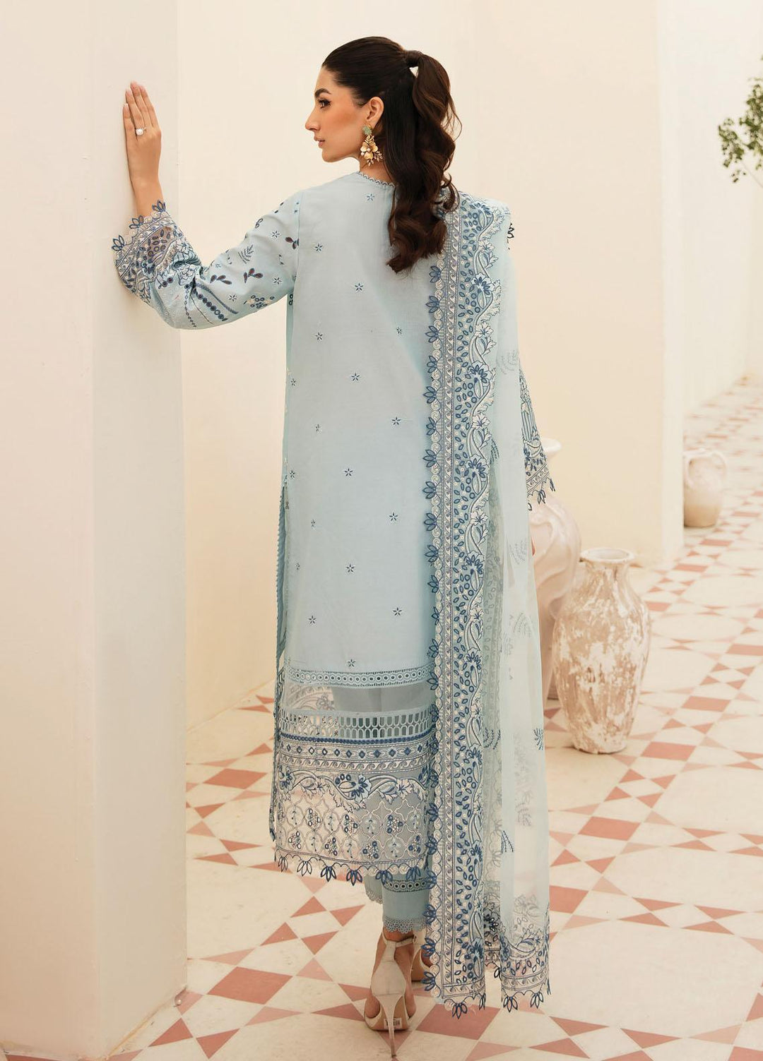Afrozeh Embroidered Lawn Suits Unstitched 3 Piece AF23FC AL-23-V3-10 Power Blue - Festive Collection