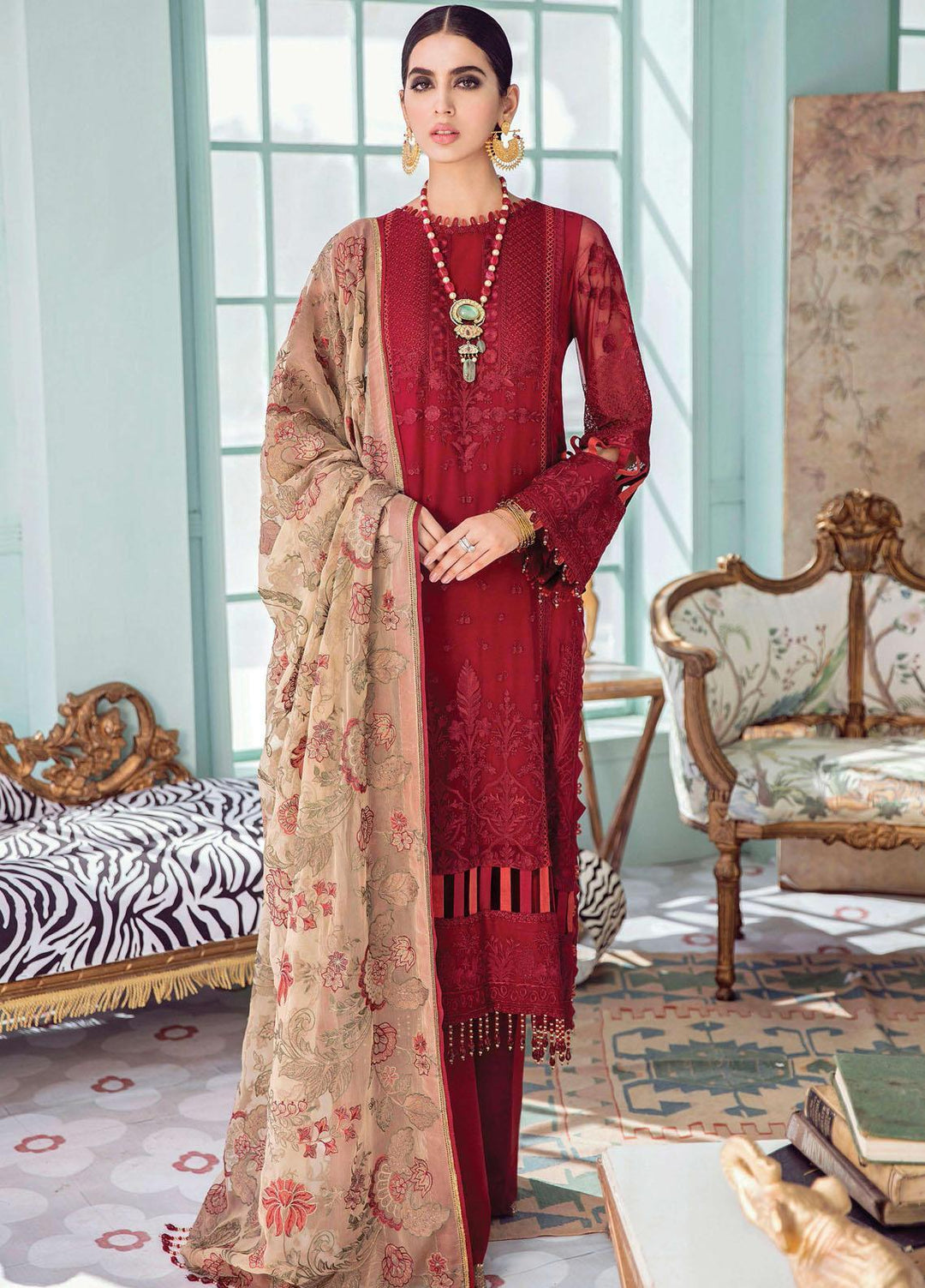 Afrozeh Embroidered Chiffon Suits Unstitched 3 Piece AF21LF 05-CORAL MIST - Summer Collection