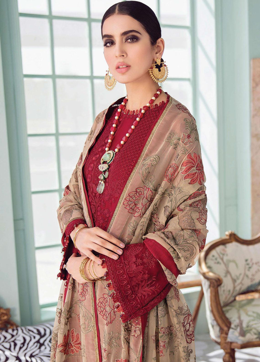 Afrozeh Embroidered Chiffon Suits Unstitched 3 Piece AF21LF 05-CORAL MIST - Summer Collection
