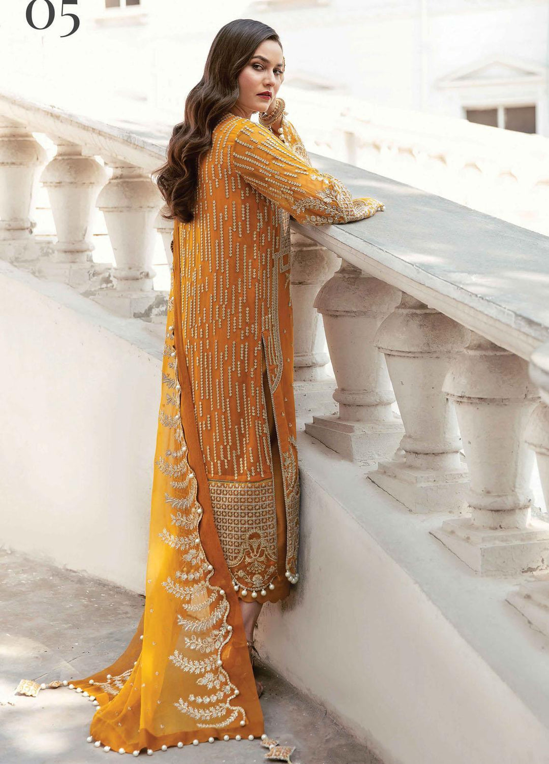 La Fuchsia By Afrozeh Embroidered Chiffon Suits Unstitched 3 Piece AF22LF Golden Hour - Luxury Collection