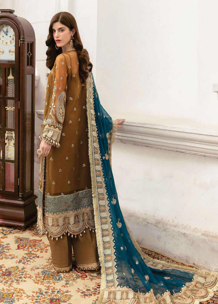 La Fuchsia By Afrozeh Embroidered Chiffon Suits Unstitched 3 Piece AF22LF Imperial Brew - Luxury Collection