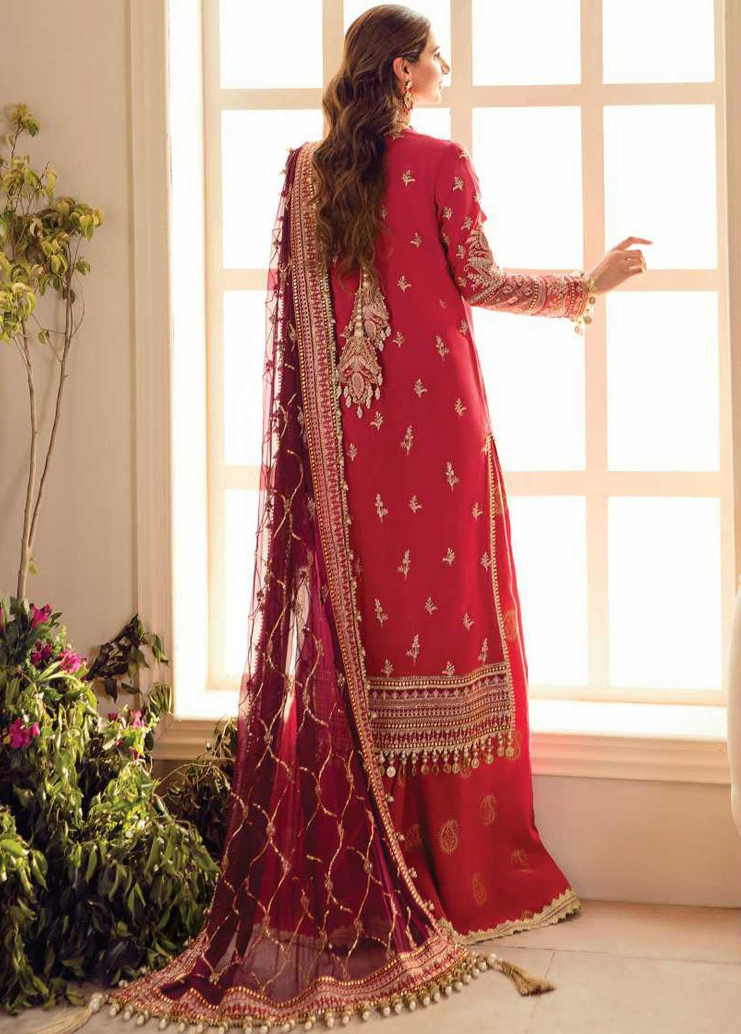 La Fuchsia By Afrozeh Embroidered Raw Silk Suits Unstitched 3 Piece AF22WD 09 Zinnia - Wedding Collection