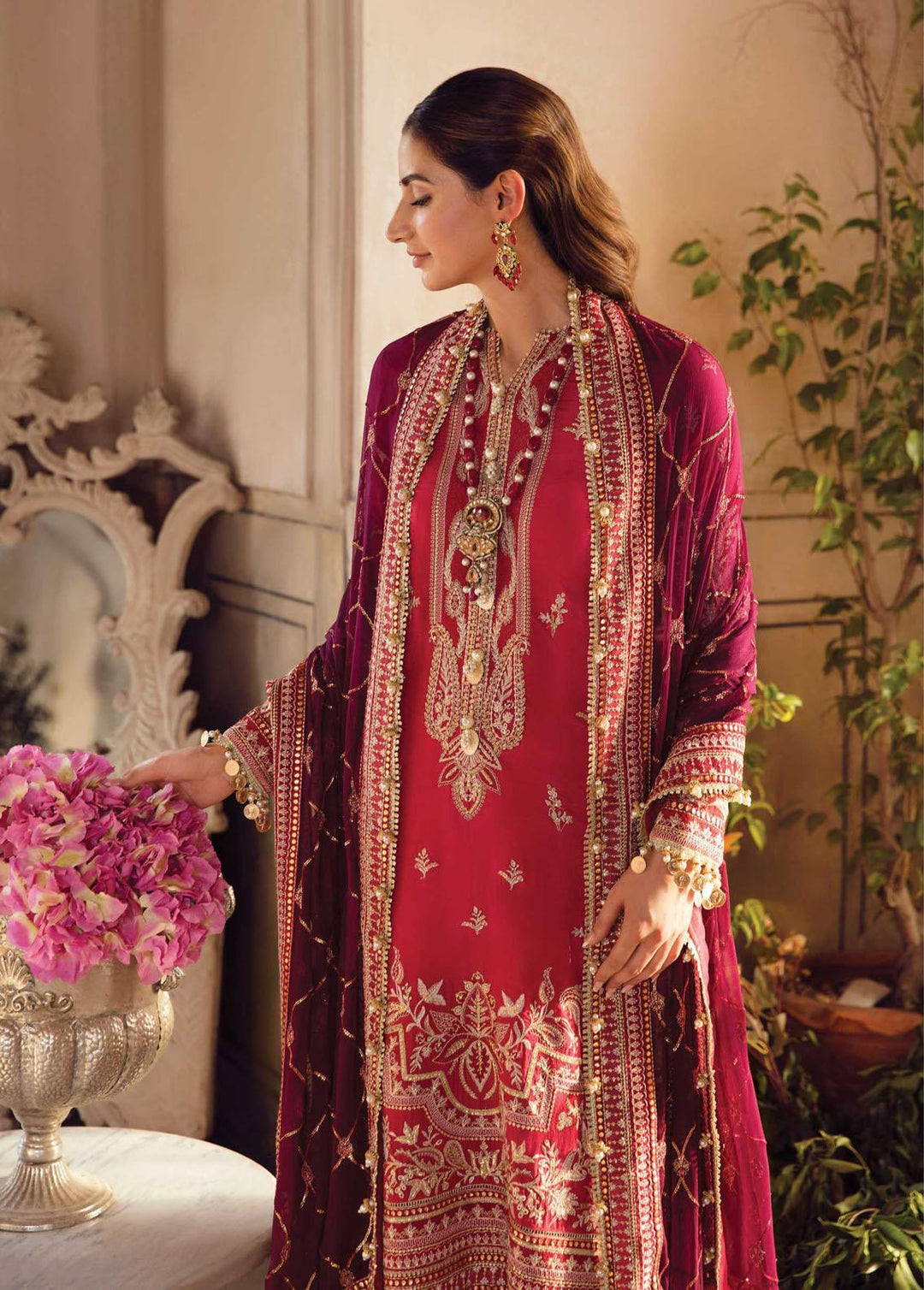 La Fuchsia By Afrozeh Embroidered Raw Silk Suits Unstitched 3 Piece AF22WD 09 Zinnia - Wedding Collection