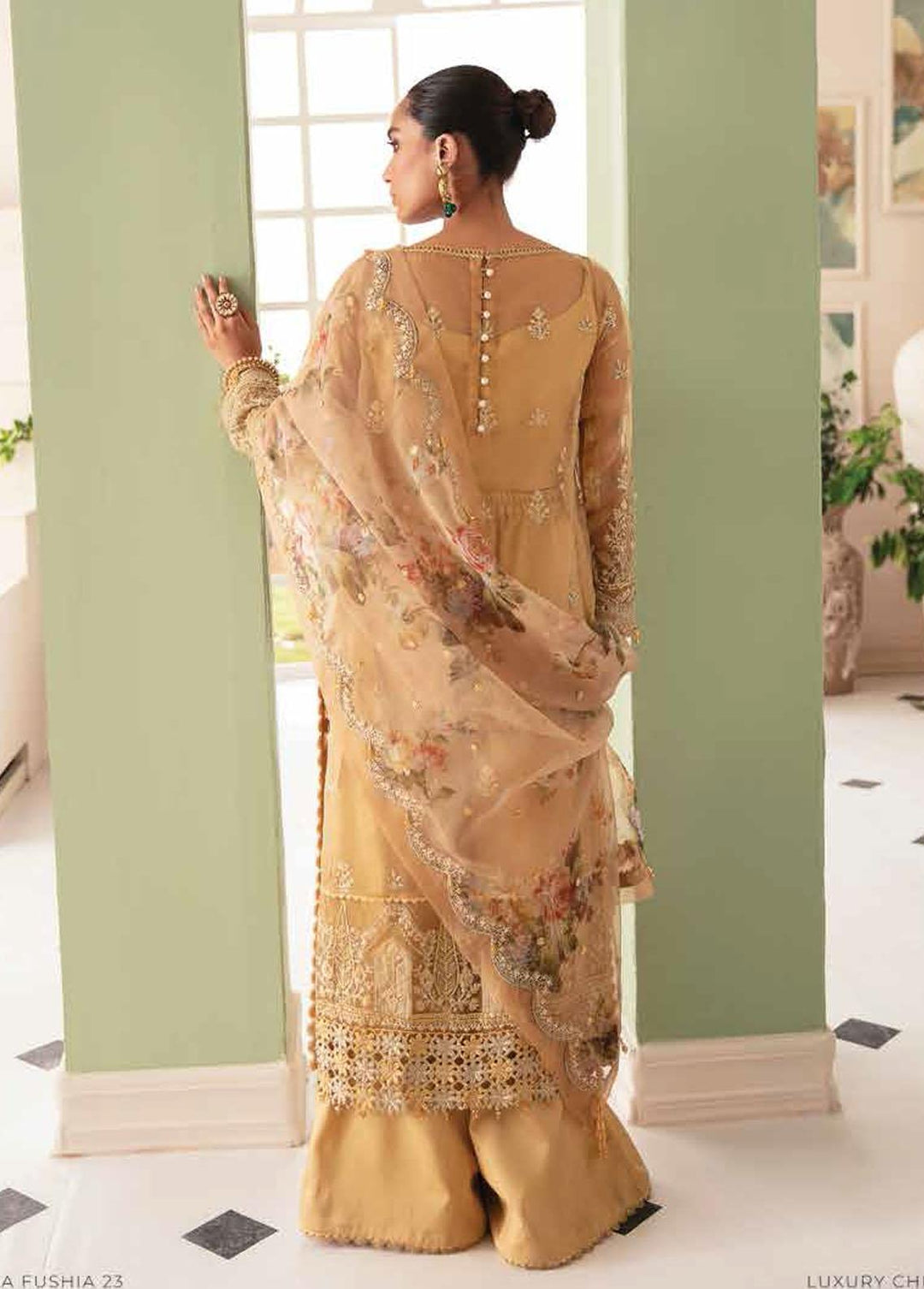 La Fuschsia By Afrozeh Embroidered Organza Suits Unstitched 3 Piece AF23LF 002 Delaine - Festive Collection