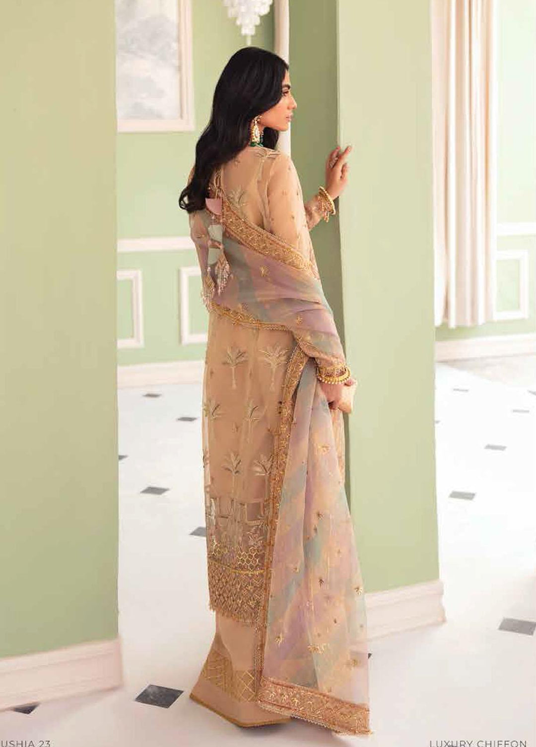 La Fuschsia By Afrozeh Embroidered Organza Suits Unstitched 3 Piece AF23LF 003 Celeste - Festive Collection