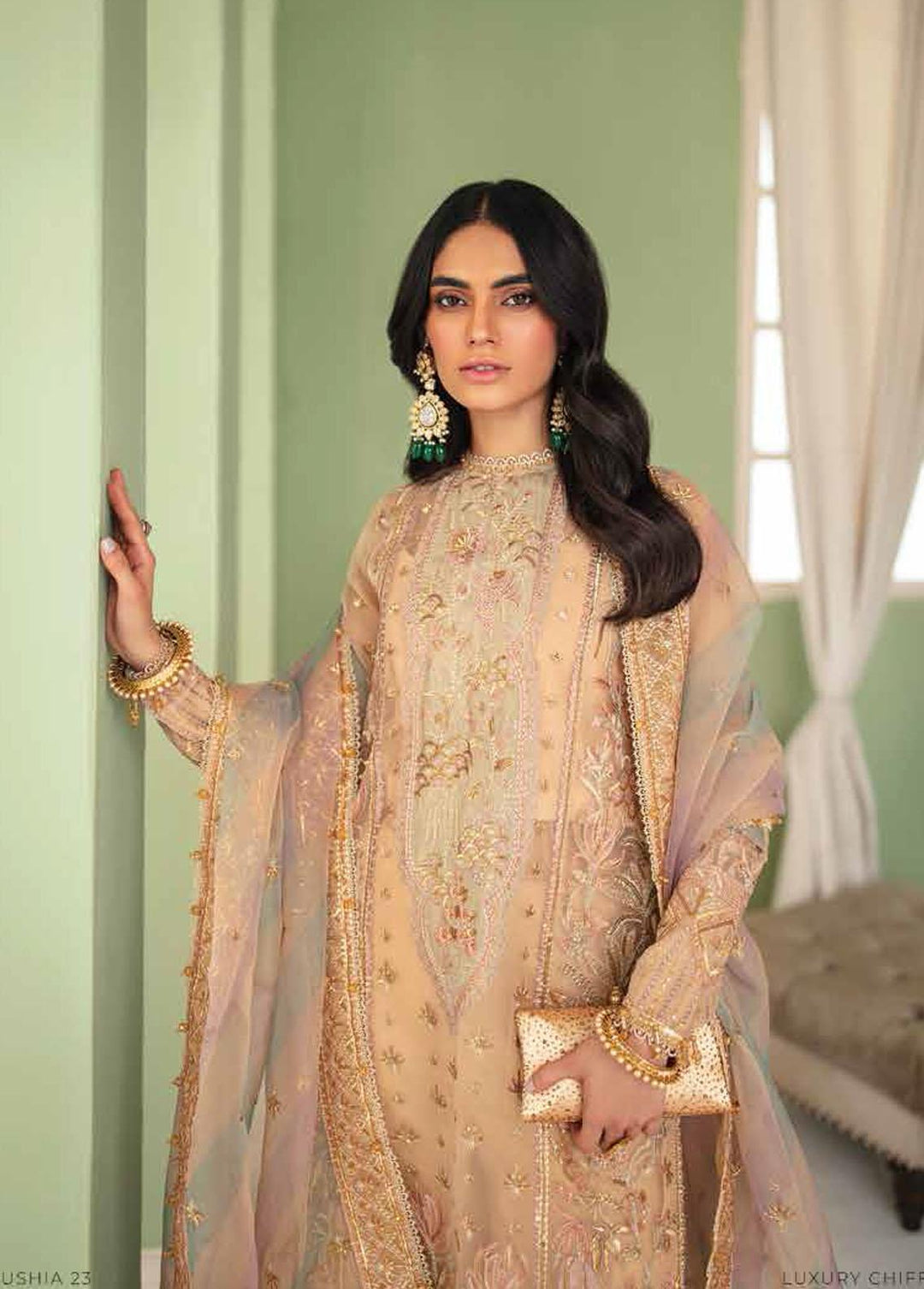 La Fuschsia By Afrozeh Embroidered Organza Suits Unstitched 3 Piece AF23LF 003 Celeste - Festive Collection