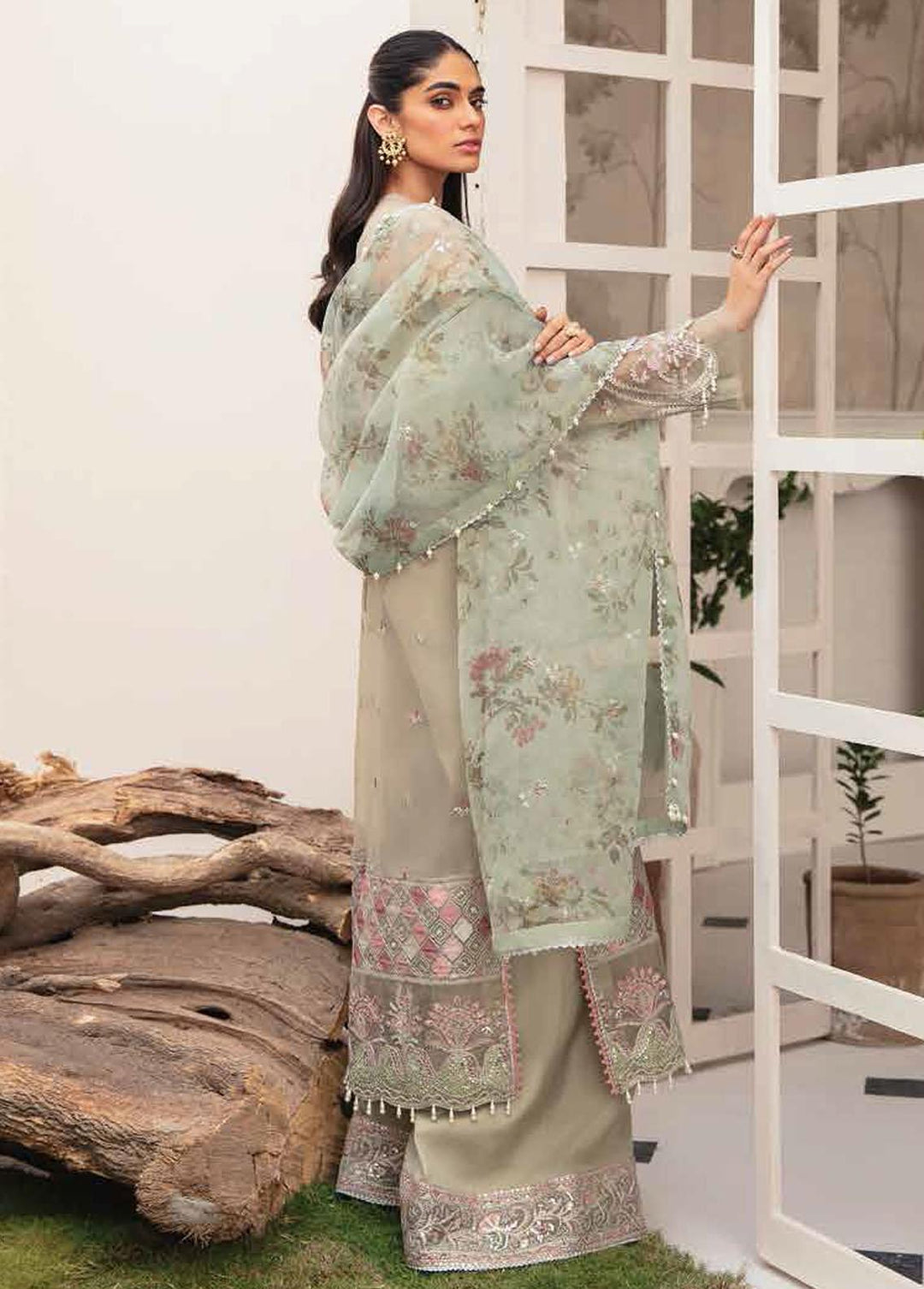 La Fuschsia By Afrozeh Embroidered Organza Suits Unstitched 3 Piece AF23LF 004 Mavi - Festive Collection