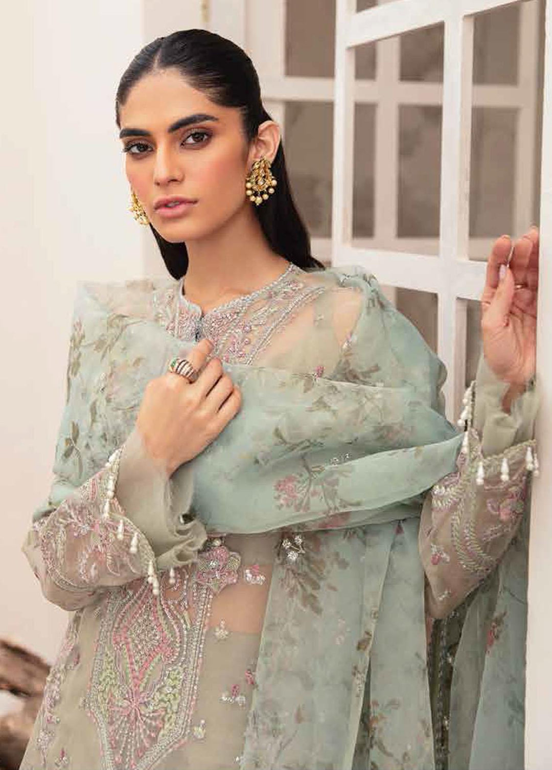 La Fuschsia By Afrozeh Embroidered Organza Suits Unstitched 3 Piece AF23LF 004 Mavi - Festive Collection