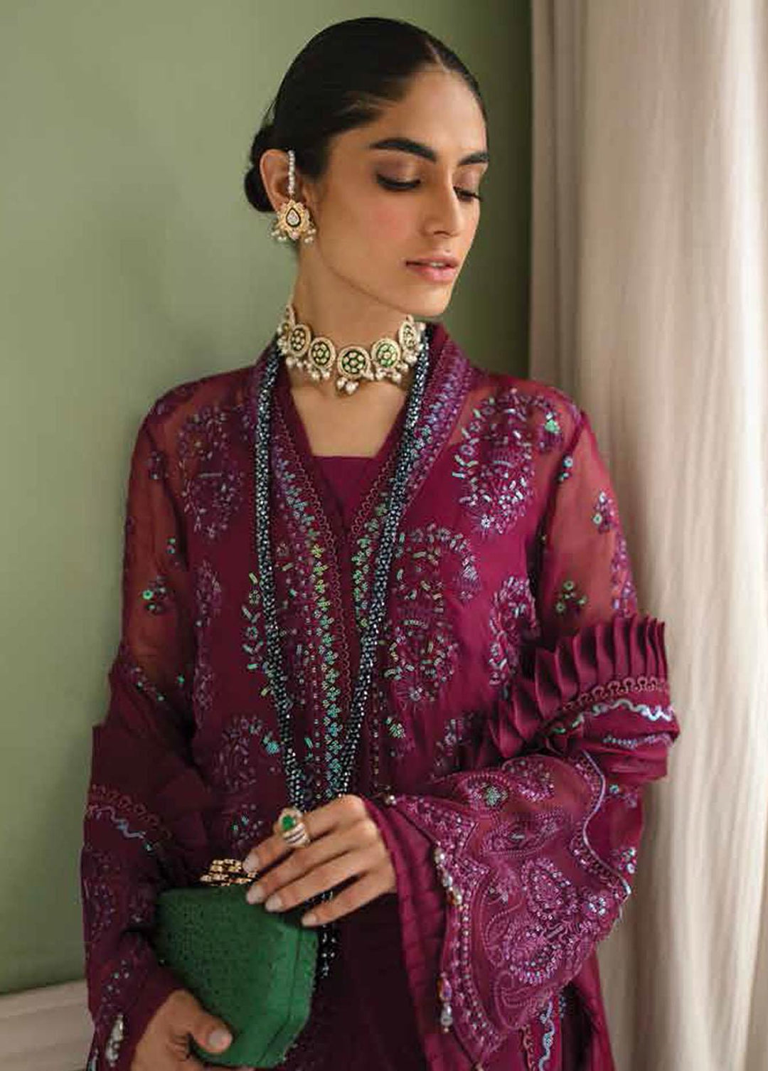 La Fuschsia By Afrozeh Embroidered Chiffon Suits Unstitched 3 Piece AF23LF 010 Viola - Festive Collection