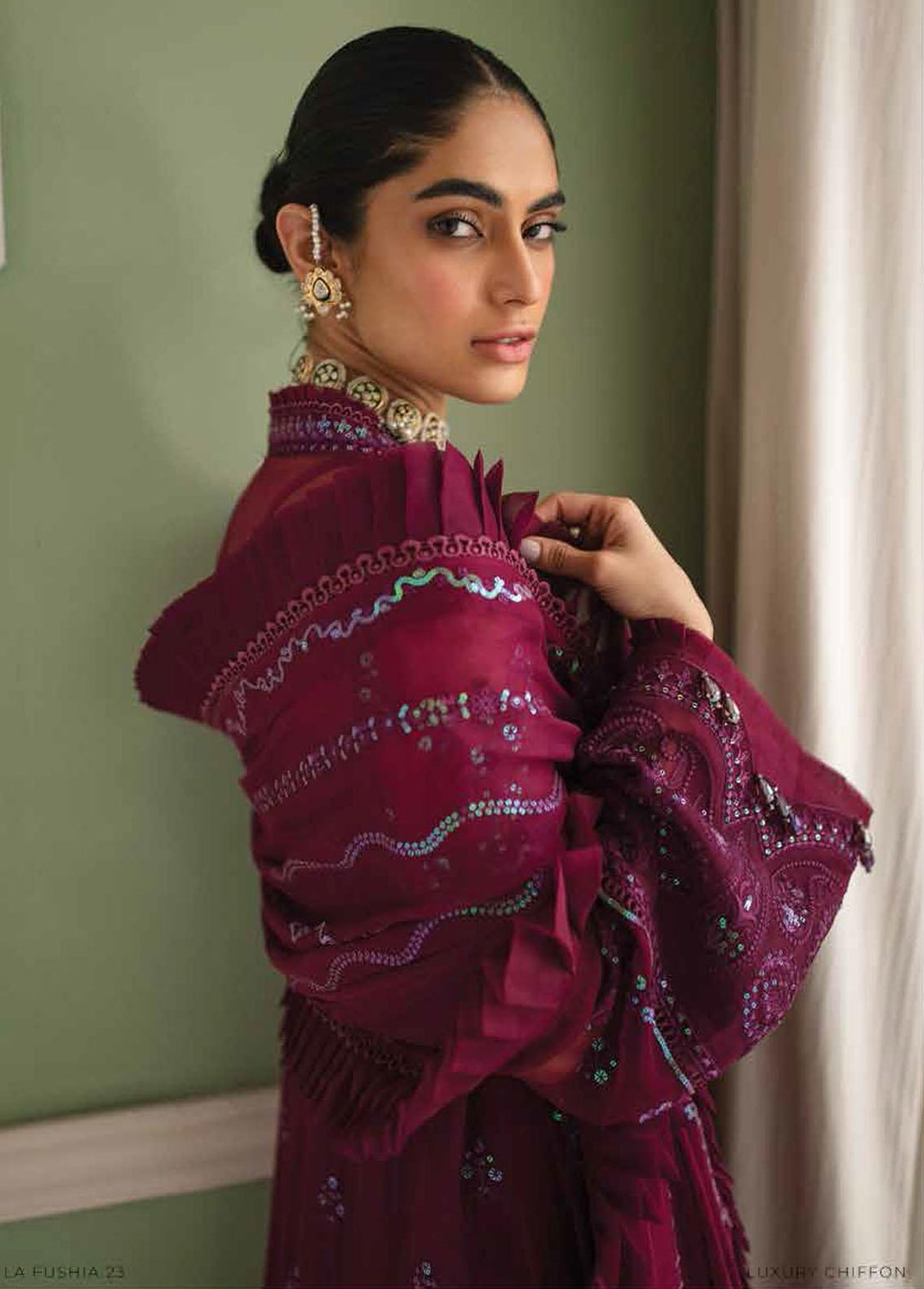 La Fuschsia By Afrozeh Embroidered Chiffon Suits Unstitched 3 Piece AF23LF 010 Viola - Festive Collection