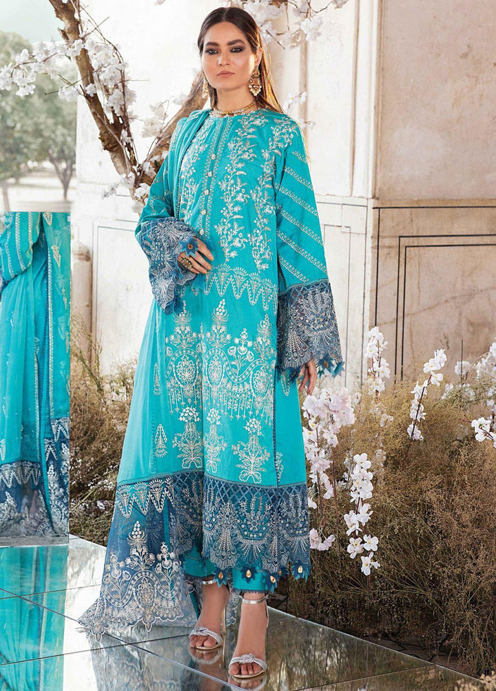 Afrozeh Embroidered Lawn Suits Unstitched 3 Piece AF21L 02 Teal Swan - Luxury Collection