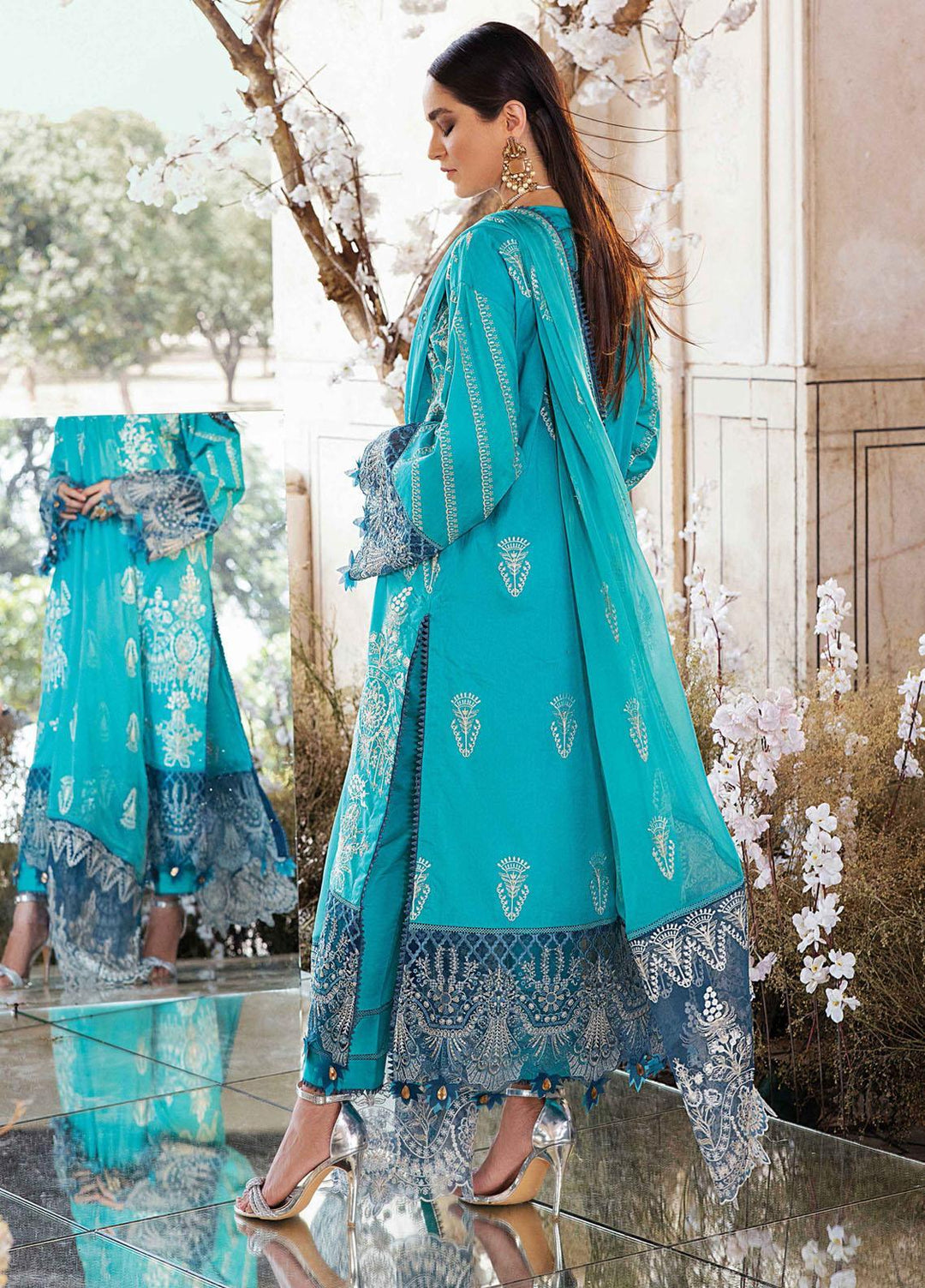 Afrozeh Embroidered Lawn Suits Unstitched 3 Piece AF21L 02 Teal Swan - Luxury Collection