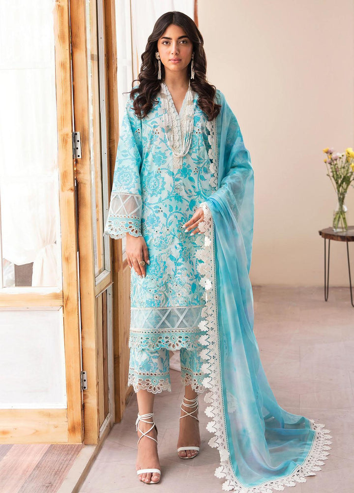 Afrozeh Embroidered Lawn Suits Unstitched 3 Piece AF23P Blue Lagoon - Summer Collection