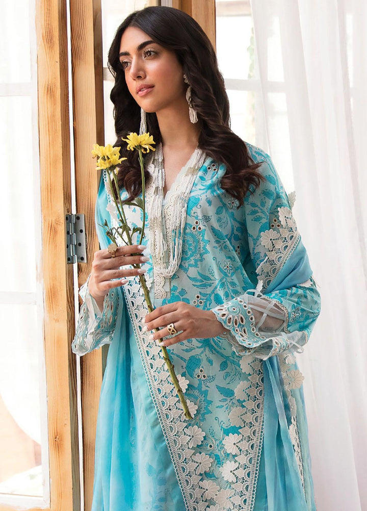 Afrozeh Embroidered Lawn Suits Unstitched 3 Piece AF23P Blue Lagoon - Summer Collection