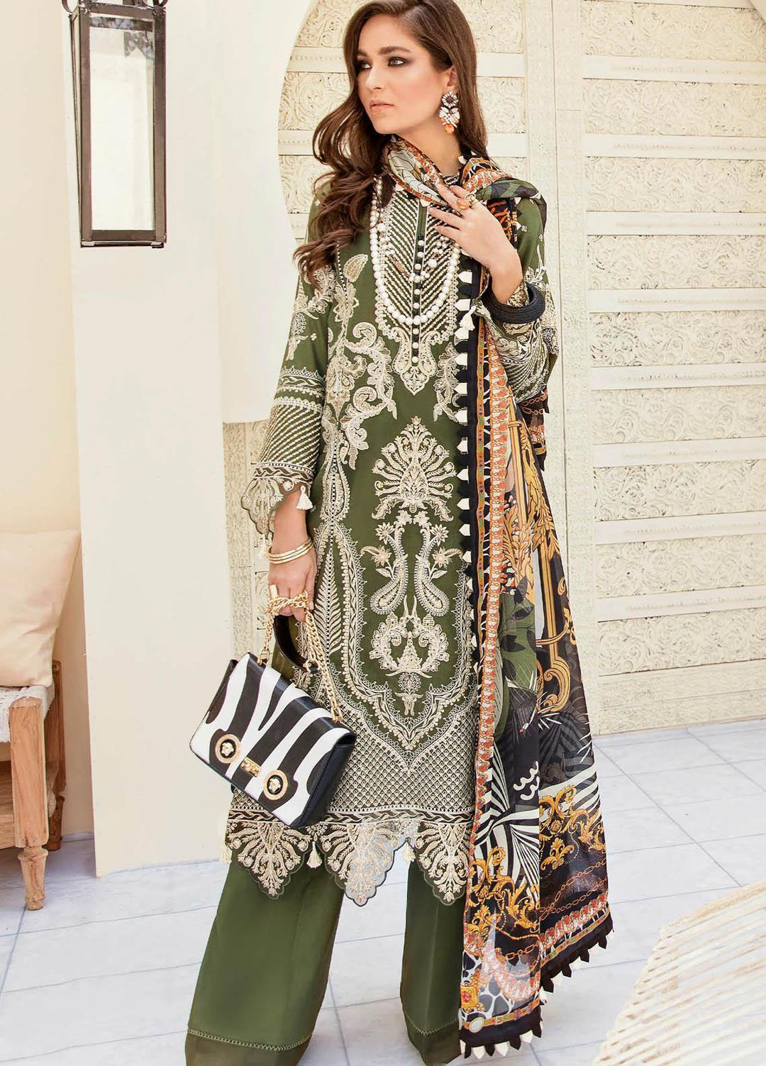 Afrozeh Embroidered Lawn Suits Unstitched 3 Piece AF21SS 03-LEAFY GREEN - Summer Collection