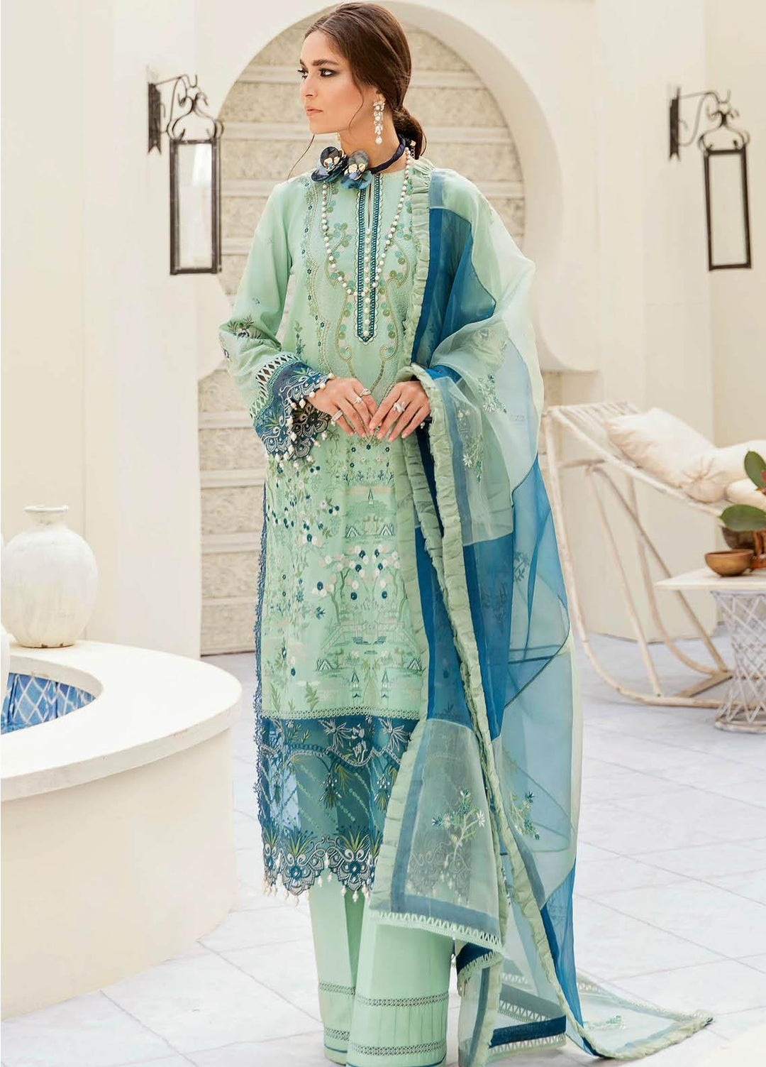 Afrozeh Embroidered Lawn Suits Unstitched 3 Piece AF21SS 06-EXQUISITE MINT - Summer Collection