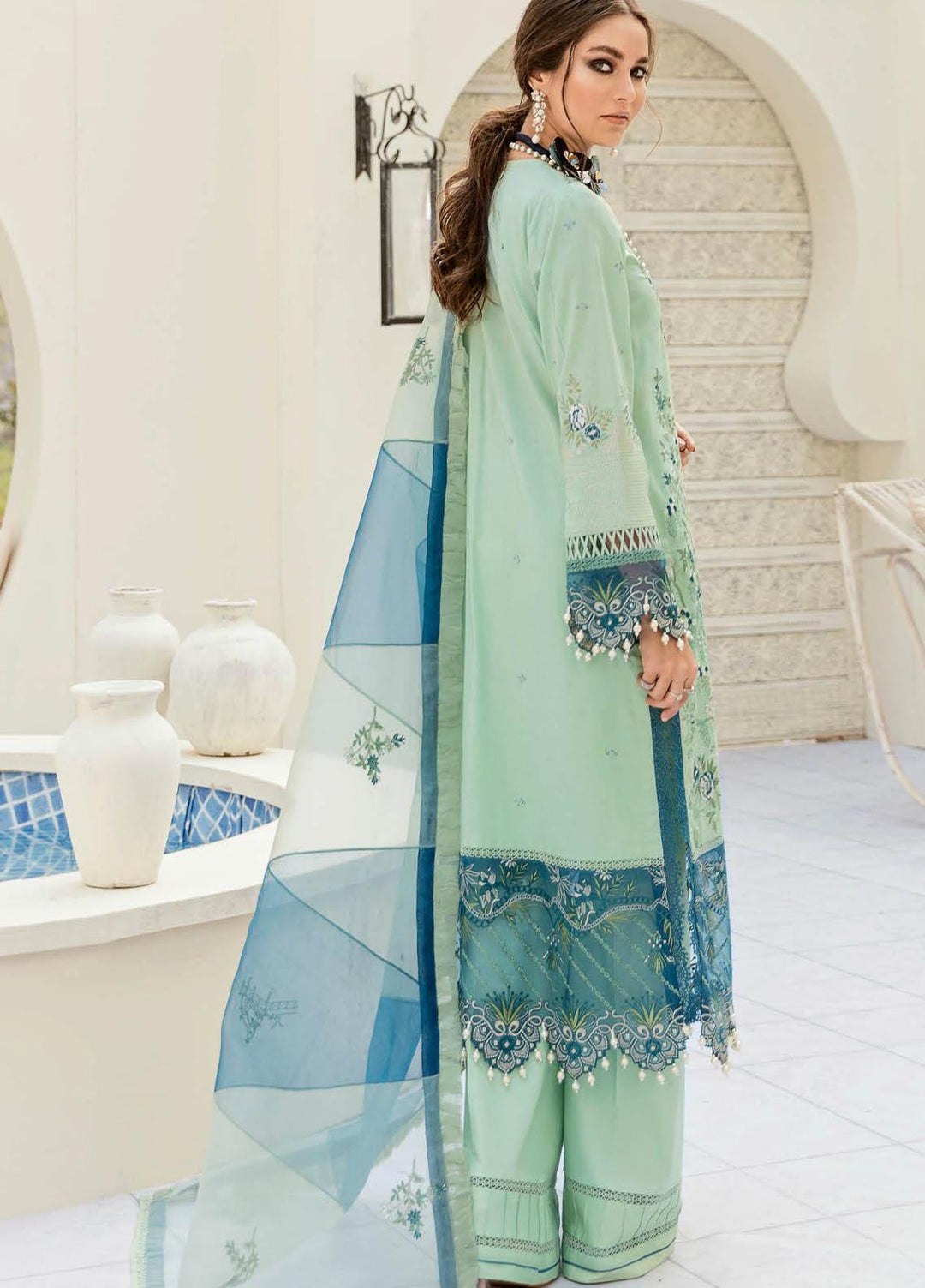 Afrozeh Embroidered Lawn Suits Unstitched 3 Piece AF21SS 06-EXQUISITE MINT - Summer Collection