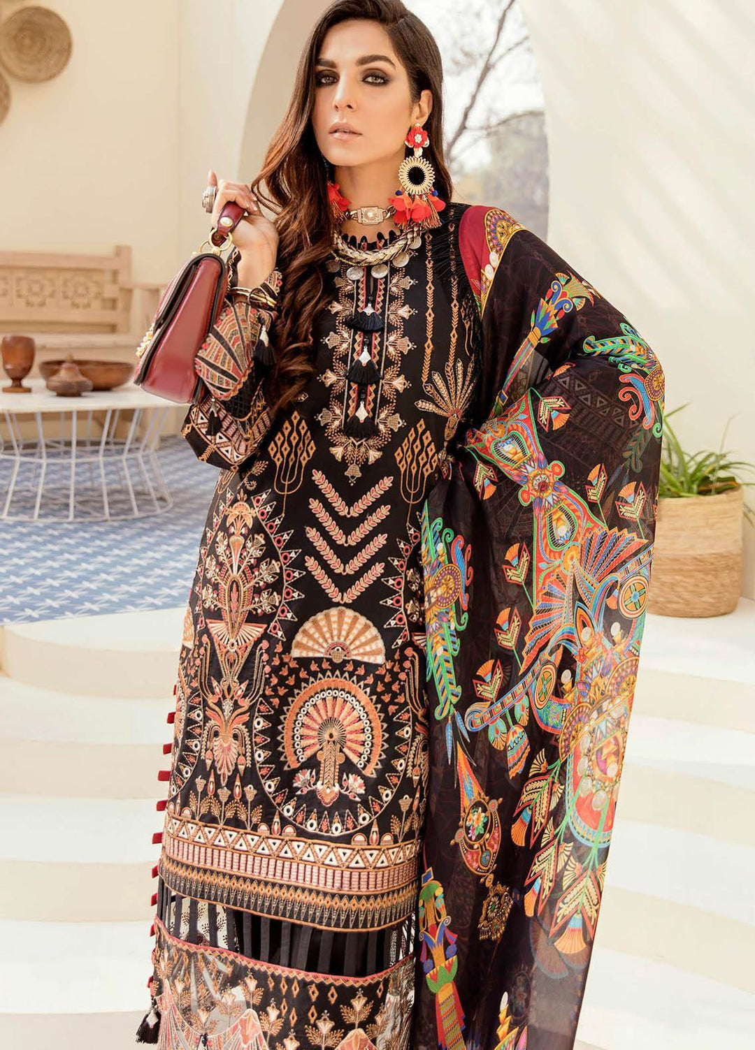 Afrozeh Embroidered Lawn Suits Unstitched 3 Piece AF21SS 09-MAJESTIC RAVEN - Summer Collection