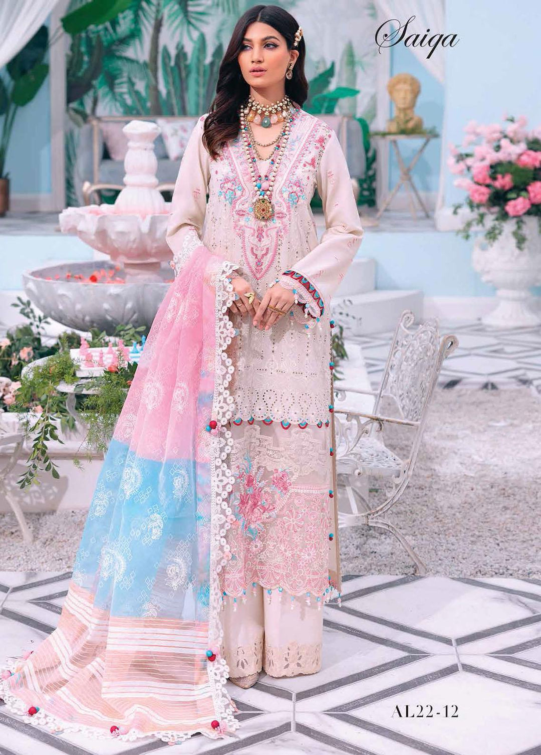 Afsana By Anaya Embroidered Lawn Suits Unstitched 3 Piece AKC22A AL22-12 Saiqa - Luxury Collection
